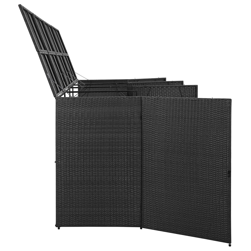 NusGear Quadruple Wheelie Bin Shed Black 120.1"x30.7"x47.2" Poly Rattan, Material: Poly Rattan, Powder-Coated Steel -737 120.1" x 30.7" x 47.2"