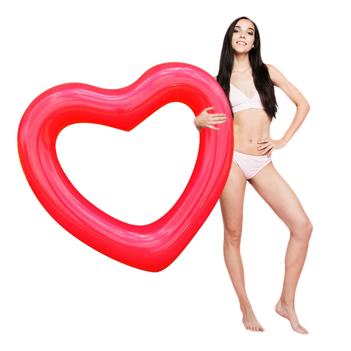 SUNSHINE-MALL Anneaux de Bain Gonflables, Tube de Chaises Longues Flotteur de Piscine en Forme de Coeur, Jouets de Fête de Plage pour Enfants, Adultes Or, Rouge