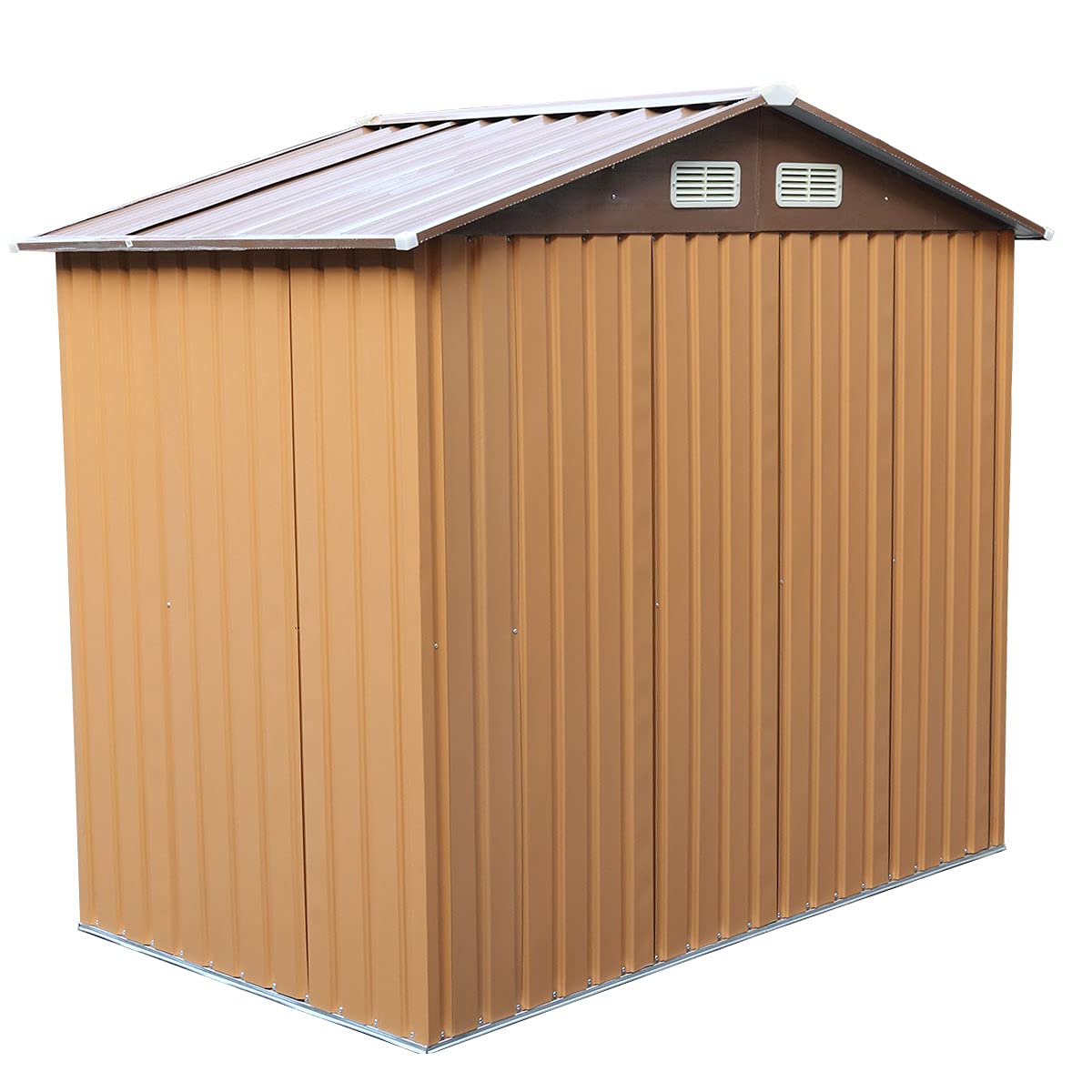 NBTiger 4.2’ x 7’ Large Outdoor Storage Shed, Sturdy Utility Tool Lawn Mower Equipment Organizer for Backyard Garden w/Gable Roof, Lockable Sliding Door, Vents - Coffee