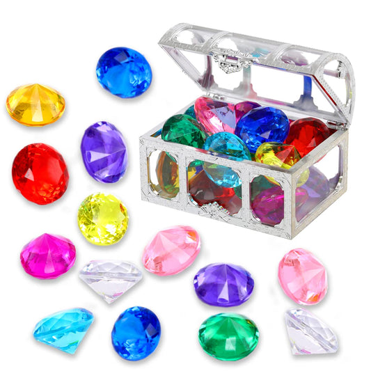 XIJUAN Gemme de plongée Jouets de Piscine Jouets de Sable, 14 Coffre au Trésor de Diamants Colorés Gemmes de Natation d'été Ensemble de Jouets de Plongée Pirate Jouet de Natation sous l'eau Cadeaux de Jeu pour Enfants pour Garçons et Filles (Argent Blanc)