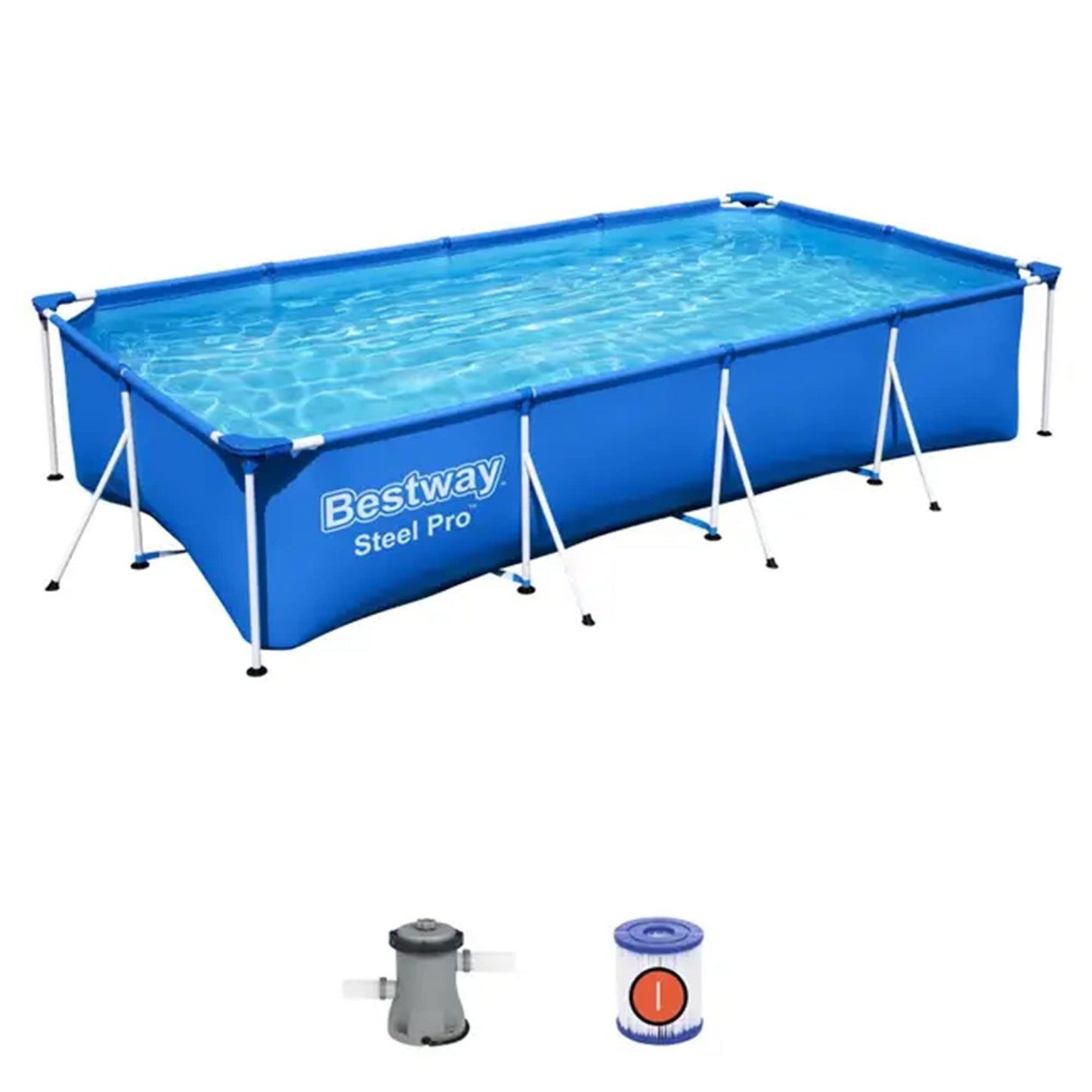Bestway Steel Pro 13 Feet x 7 Feet x 32 Inch Rectangular Metal Frame Above Ground Outdoor Backyard Swimming Pool, Blue (Pool Only) 13' x 7' x 32"