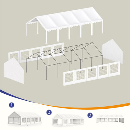 PHI VILLA Tente de fête extérieure robuste de 32' x 16', grand auvent commercial, abri d'événement de mariage, abri de voiture avec parois latérales amovibles pour terrasse, événements de jardin en plein air, blanc 32 pieds x 16 pieds 