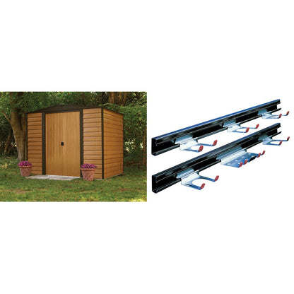 Arrow Shed WR86 Arrow Woodridge à pignon bas en acier, café/grain de bois, 2,4 x 1,8 m, hangar de rangement et cintre à outils TH100 + cintre à outils Arrow Shed TH100 