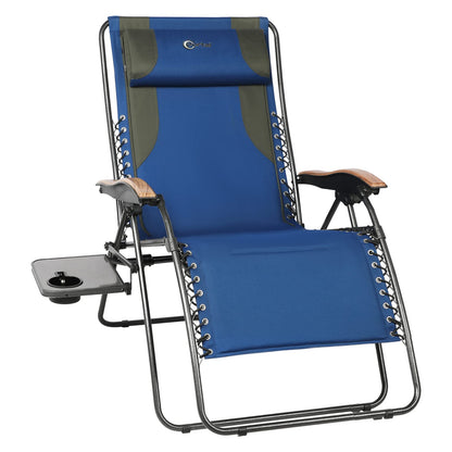 PORTAL Chaises Zero Gravity Chaises de patio inclinables et surdimensionnées, Fauteuil inclinable Zero Gravity entièrement rembourré avec table d'appoint, Chaise longue d'extérieur pliable avec appuie-tête réglable, Support 350 LBS Blue-1