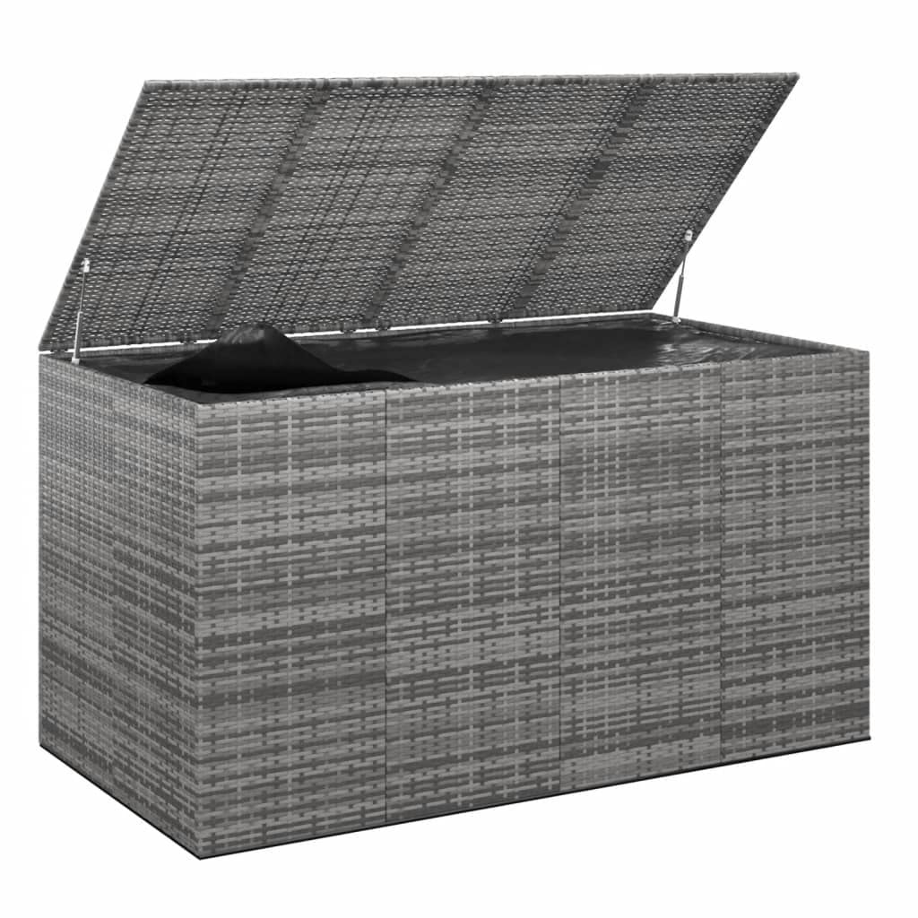 vidaXL Boîte à coussins, boîte de terrasse avec couvercle, armoire de terrasse, coffre de rangement pour coussins d'extérieur, coussins, outils de jardin, fournitures de piscine, rotin PE gris 57,1" x 39,4" x 40,6" 