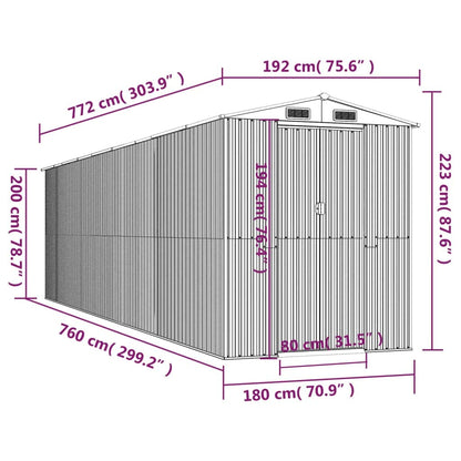 GOLINPEILO Abri de jardin extérieur en métal, grand hangar à outils utilitaire en acier, abri de jardin en acier avec doubles portes coulissantes, rangement utilitaire et outils, gris clair 75,6"x303,9"x87,8" 75,6"x303,9"x87,8" 