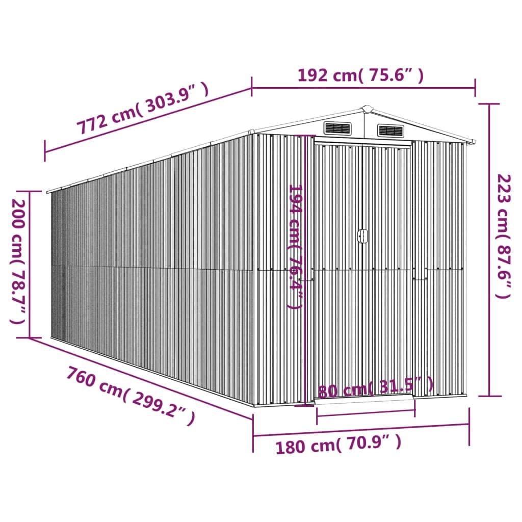 GOLINPEILO Abri de jardin extérieur en métal, grand hangar à outils utilitaire en acier, abri de jardin en acier avec doubles portes coulissantes, rangement utilitaire et outils, marron clair 75,6"x303,9"x87,8" 75,6"x303,9"x87,8" 