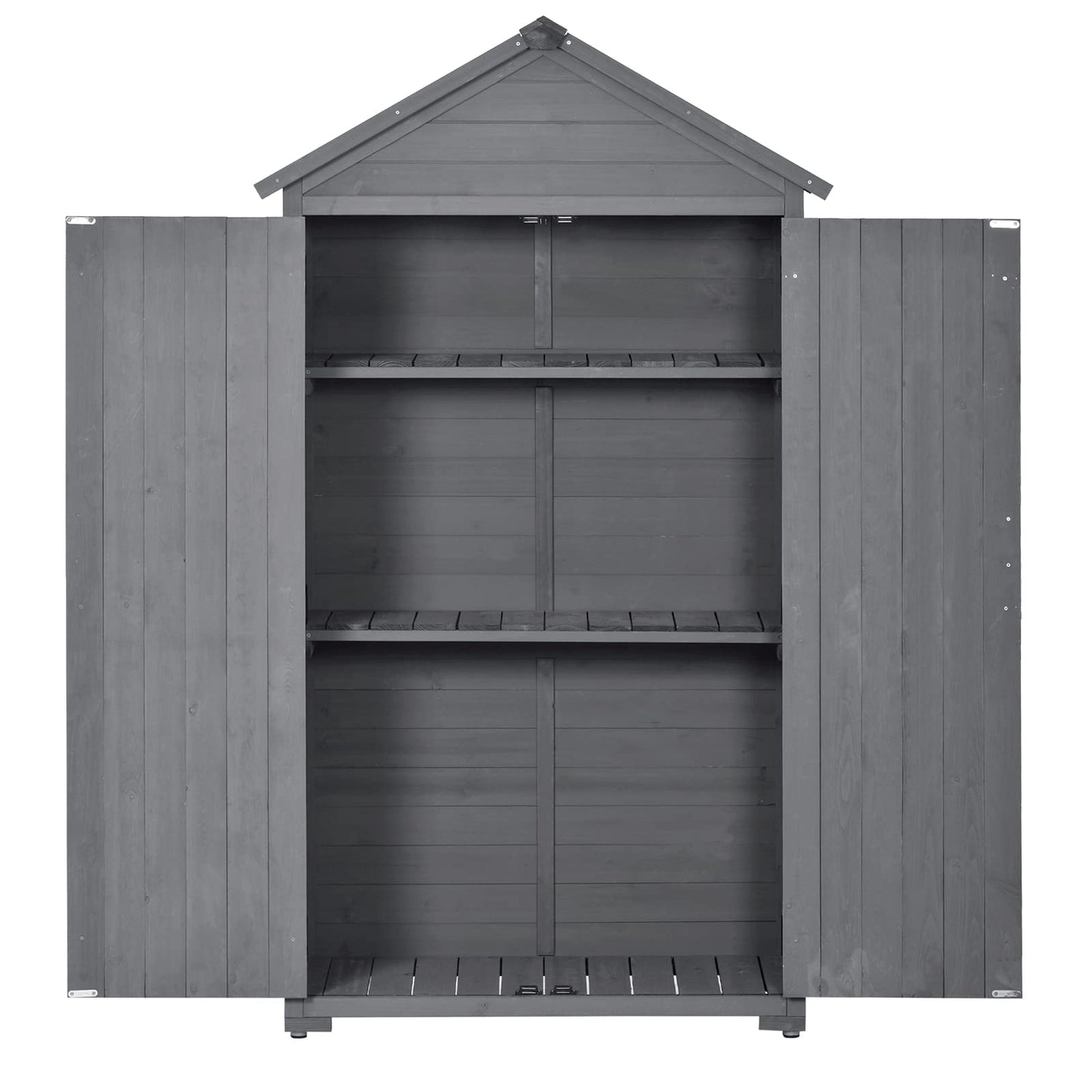 Outdoor Wooden Storage Cabinet Waterproof, Garden Tool Shed with 3-Tier Shelves, Outside Vertical Shed with 2 Double Doors & Adjustable Legs, Fir Wood, Lockable, Gray 35.4 x 22.4 x 69.3 Gray-3