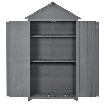 Outdoor Wooden Storage Cabinet Waterproof, Garden Tool Shed with 3-Tier Shelves, Outside Vertical Shed with 2 Double Doors & Adjustable Legs, Fir Wood, Lockable, Gray 35.4 x 22.4 x 69.3 Gray-3