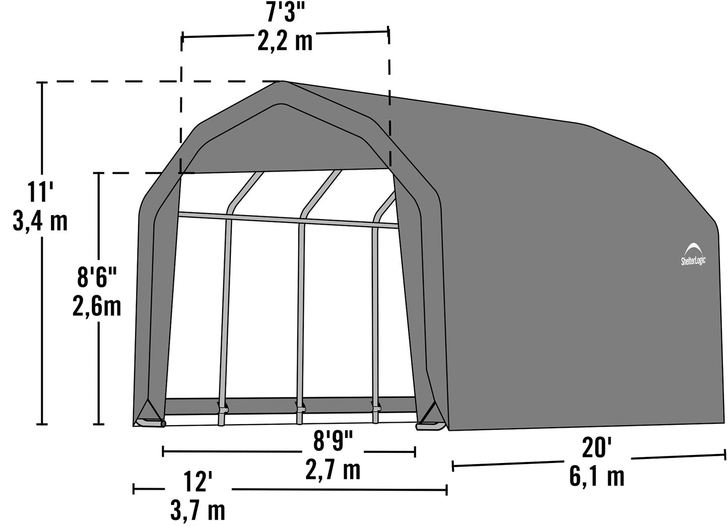 ShelterLogic 90053 Gris 12'x20'x11' Abri de grange 12' x 20' x 11' Gris 