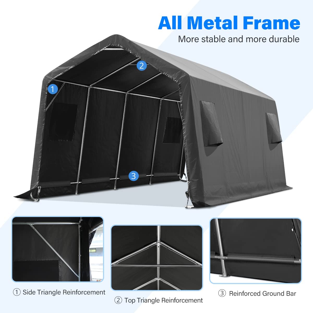 ADVANCE OUTDOOR 10X20 ft Carport Heavy Duty Outdoor Patio Anti-Snow Portable Canopy Storage Shelter Shed with 2 Rolled up Zipper Doors & Vents for Snowmobile Garden Tools, Gray, (8808DGY-1) 10'x20' Dark Gray