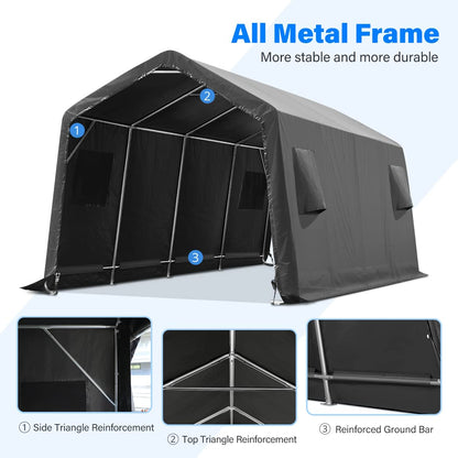 ADVANCE OUTDOOR 10X20 ft Carport Heavy Duty Outdoor Patio Anti-Snow Portable Canopy Storage Shelter Shed with 2 Rolled up Zipper Doors & Vents for Snowmobile Garden Tools, Gray, (8808DGY-1) 10'x20' Dark Gray