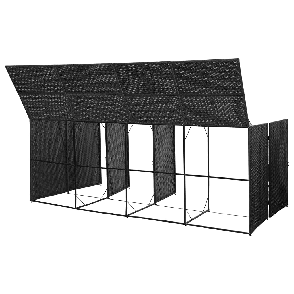 NusGear Quadruple Wheelie Bin Shed Black 120.1"x30.7"x47.2" Poly Rattan, Material: Poly Rattan, Powder-Coated Steel -737 120.1" x 30.7" x 47.2"