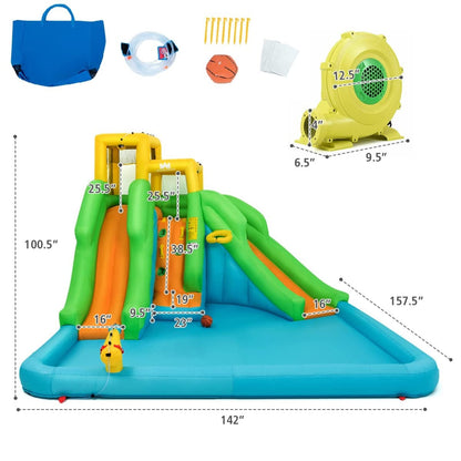 BOUNTECH Inflatable Water Slide, 6 in 1 Giant Waterslide Park for Kids Outdoor Fun with 480W Blower, 2 Slides, Splash Pool, Blow up Water Slides Inflatables for Kids and Adults Backyard Party Gifts With 480W Air Blower