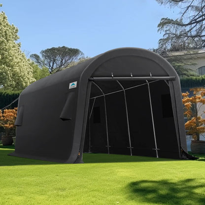 ADVANCE OUTDOOR Abri de voiture robuste de 3 x 6 m pour patio extérieur, anti-neige, grand espace, auvent de rangement avec 2 portes à fermeture éclair enroulées et aérations pour outils de jardin de motoneige, gris foncé 3 x 6 m 