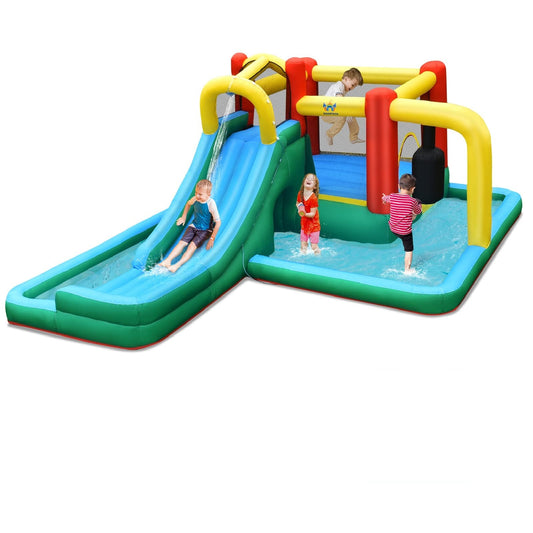 BOUNTECH Toboggan aquatique gonflable, maison rebondissante pour enfants avec piscine à éclaboussures, mur d'escalade, parc aquatique, toboggans aquatiques gonflables pour enfants et adultes, cadeaux de fête sans souffleur