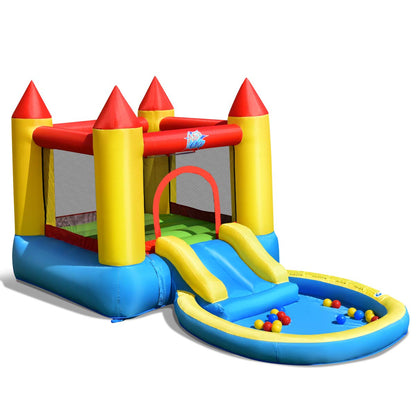 HONEY JOY Toboggan aquatique gonflable, château gonflable pour tout-petits avec toboggan, piscine à balles océaniques, toboggans gonflables intérieurs et extérieurs pour enfants et adultes (sans ventilateur) sans ventilateur