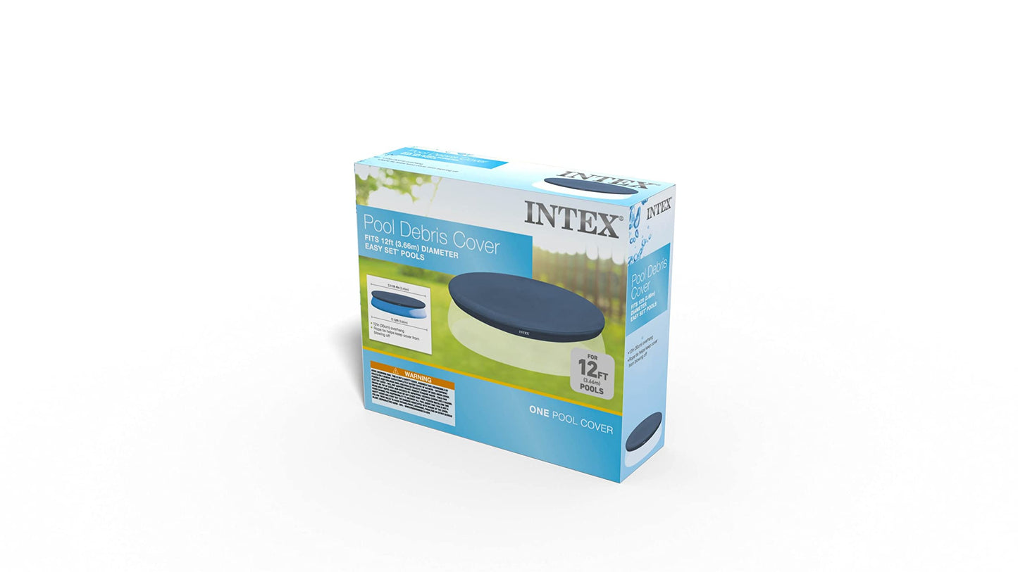 INTEX 28022E Pool Cover: For 12ft Round Easy Set Pools – Includes Rope Tie – Drain Holes – 12in Overhang – Snug Fit 12-Foot