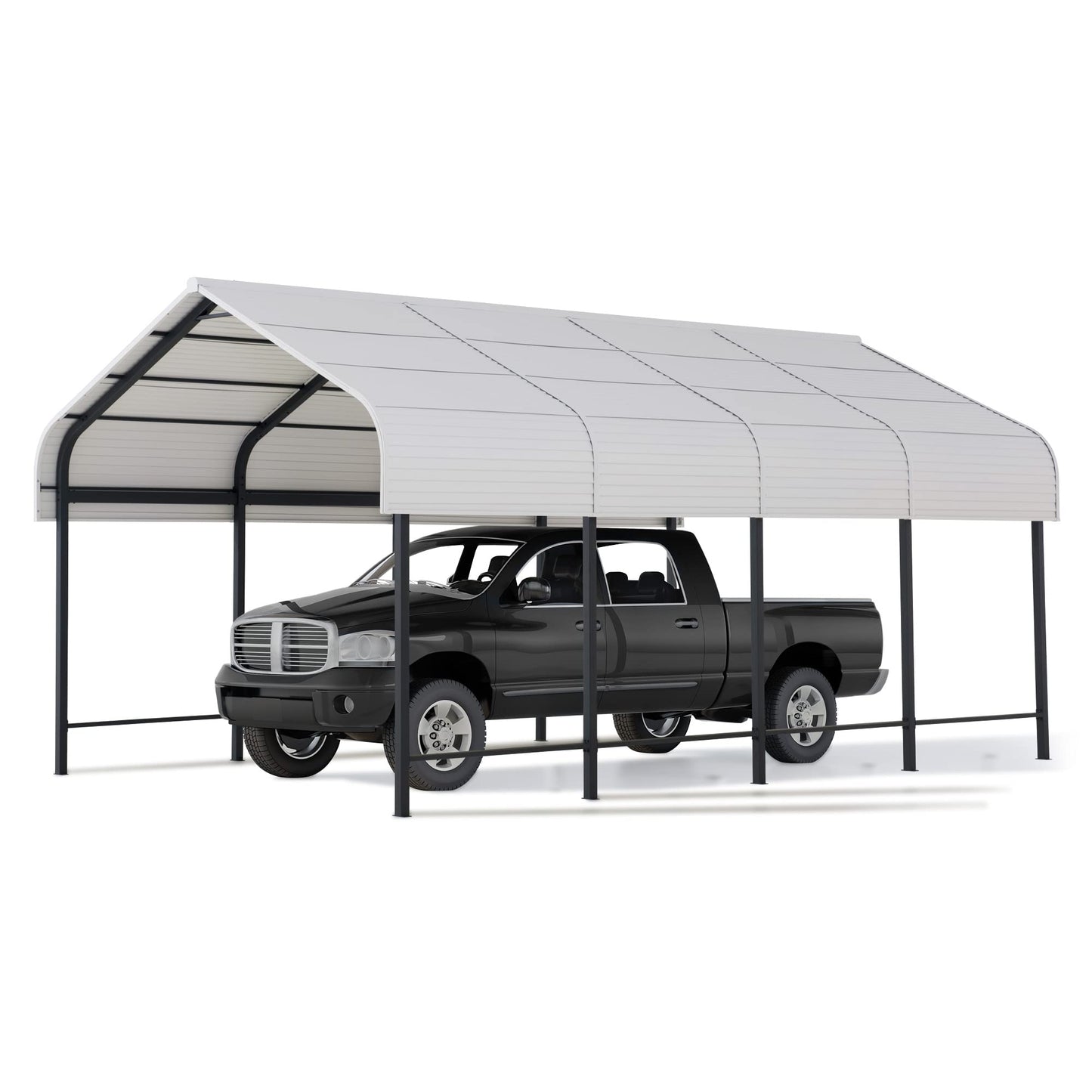 Sunjoy Carport 12 x 20 ft. Outdoor Gazebo, Heavy Duty Garage Car Shelter with Powder-Coated Steel/Aluminum Roof and Frame, Gambrel Roof Carport for Car, Boat, Trailer and Outdoor Equipment White/Black 12 x 20 ft.