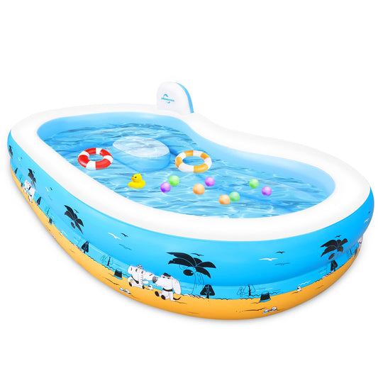 Grande piscine gonflable avec siège, piscine gonflable Jhunswen pour adultes, 100" x 61" x 17" pour enfants avec dossier pour jardin extérieur, centre aquatique familial d'été (sans pompe) 100" x 61" x 17"