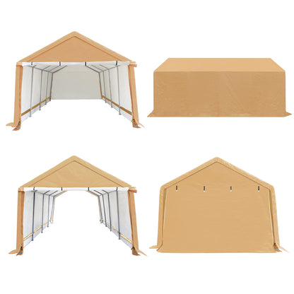 LAUREL CANYON Abri de garage de 4,3 x 6,1 m avec 2 portes enroulables, abri de rangement portable étanche pour SUV, camion pleine grandeur et bateau, 10 pieds, beige beige 