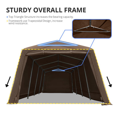 KING BIRD 10' x 20' Tente d'abri de Voiture Anti-Neige Robuste, Auvent de Voiture, Tente de Voiture, Garage instantané extérieur avec Barres de Sol renforcées-Marron 10' X 20' Marron 
