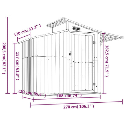 GOLINPEILO Abri de jardin extérieur en métal, grand hangar à outils utilitaire en acier, abri de jardin en acier avec doubles portes coulissantes, rangement utilitaire et outils, gris 106,3"x51,2"x82,1" 106,3"x51,2"x82,1" 