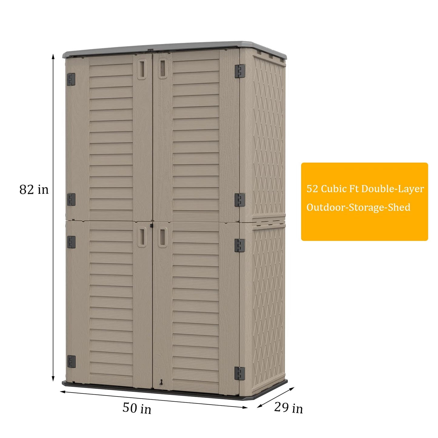 HOMSPARK Abri de rangement extérieur en résine, 52 pieds cubes, abri de rangement pour outils de jardin avec porte verrouillable, armoire de rangement extérieure double couche pour jardin, patio, pelouse, marron 