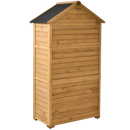 Outdoor Storage Shed with Floor, Wooden Storage Cabinet Waterproof, Garden Tool Shed with 3-Tier Shelves, Outside Vertical Shed with 2 Double Doors & Adjustable Legs, Fir Wood, Lockable (Natural) 35.4 x 22.4 x 69.3 Natural with 3 Tier Shelves & 2 Door