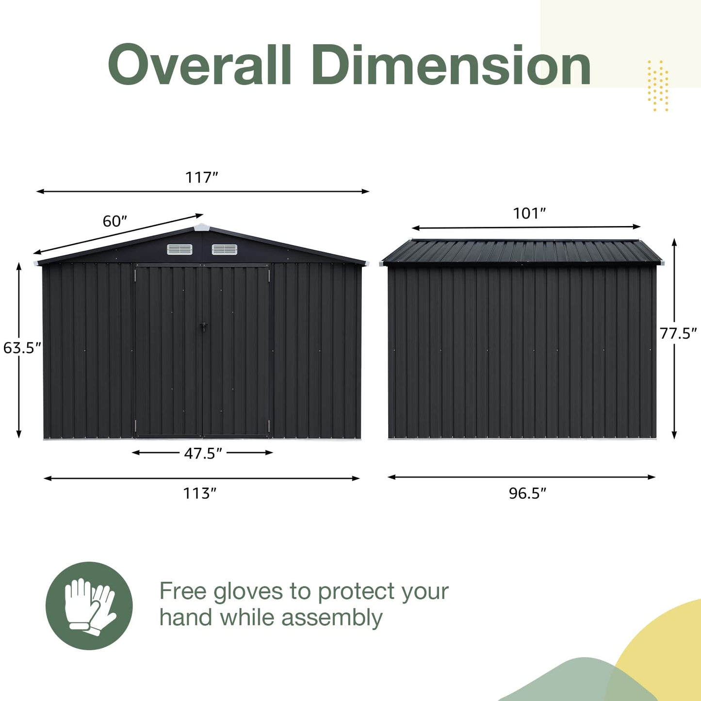 OC Orange-Casual Abri de rangement extérieur de 10 x 8 pieds, abri de jardin en métal, abris extérieurs et rangement extérieur en acier galvanisé avec porte verrouillable pour jardin, patio, pelouse, noir 10' x 8' 