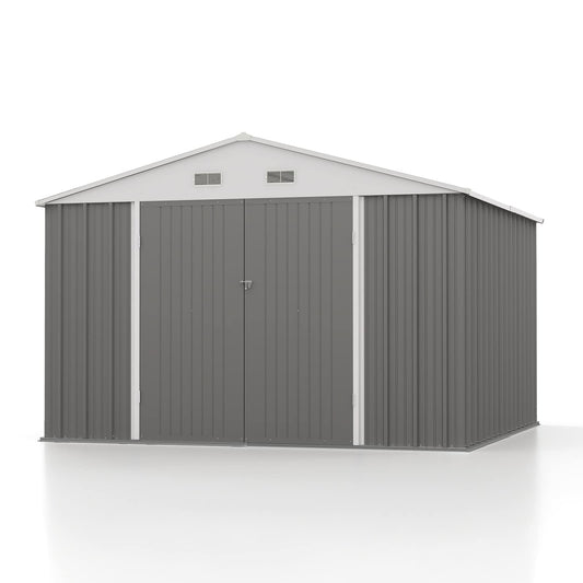 Patiowell 10' x 10' Metal Storage Shed for Outdoor, Steel Yard Shed with Design of Lockable Doors, Utility and Tool Storage for Garden, Backyard, Patio, Outside use, Grey 10' X 10' Gray