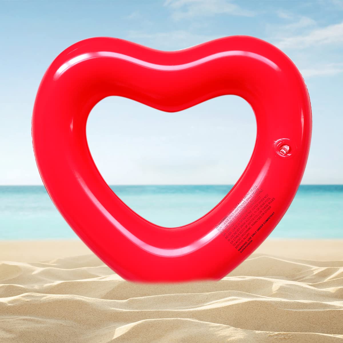 SUNSHINE-MALL Inflatable Swim Rings, Heart Shaped Swimming Pool Float Loungers Tube, Water Fun Beach Party Toys for Kids, Adults Small Red