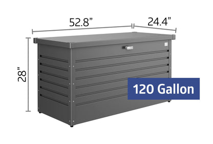 Biohort Leisuretime 120 Gal. Steel Metallic Dark Grey 53 in x 24 in x 28 in Deck Box with Soft Close Hydraulic Lift (120 Gallon) (120 Gallon) 120 Gallon