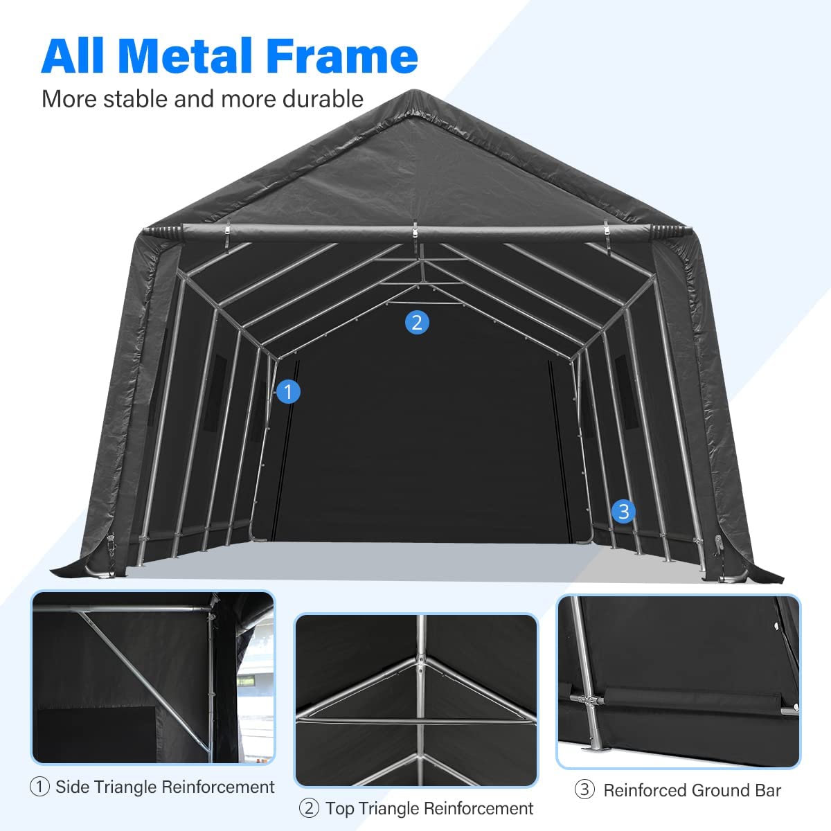 ADVANCE OUTDOOR Tente de garage de 4,3 x 6,1 m avec 2 portes enroulables et aérations, abri de rangement extérieur portable pour véhicule, camion, bateau, anti-UV, résistant à la neige, imperméable, gris (8809DGY) 13' x 20' gris foncé 