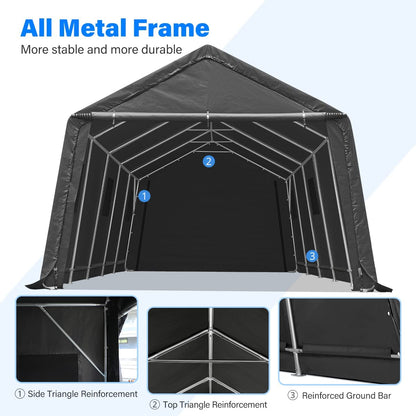 ADVANCE OUTDOOR Tente de garage de 4,3 x 6,1 m avec 2 portes enroulables et aérations, abri de rangement extérieur portable pour véhicule, camion, bateau, anti-UV, résistant à la neige, imperméable, gris (8809DGY) 13' x 20' gris foncé 