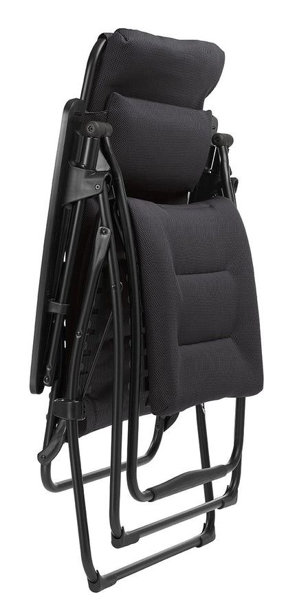 Lafuma Futura XL Air Comfort Zero Gravity Fauteuil Inclinable (Acier Noir) Très Grand Fauteuil Inclinable Extérieur Pliant Rembourré Acier Noir XL AirComfort