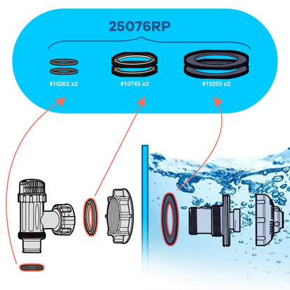 HENMI 25076RP Kit de rondelles et bagues pour raccords 1-1/2in, rondelle en caoutchouc à joint torique pour vannes de piston de piscine Intex et joint de rechange Intex (6 pièces) - 10745, 10262 et 10255