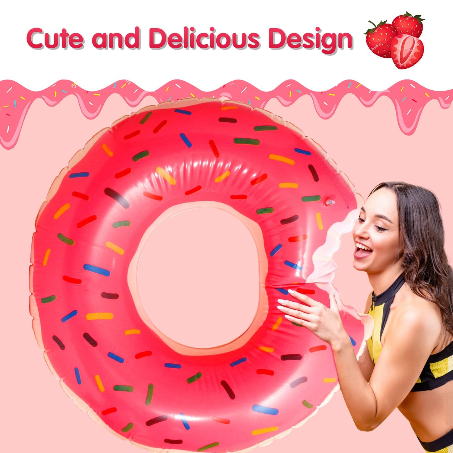 DMAR Donut Pool Floats Donut Pool Floatie Donut Tube Pool Donut Pool Float Donut Inflatables Donut Inner Tube Donut Pool Floatie Donut Pool Ring Donut Swimming Ring for Beach Pool #1 30in Strawberry Pink