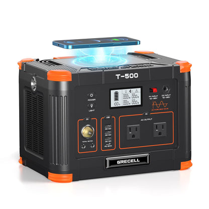 GRECELL T-500 Portable Power Station 500W, 519Wh/140400mAh Solar Generator