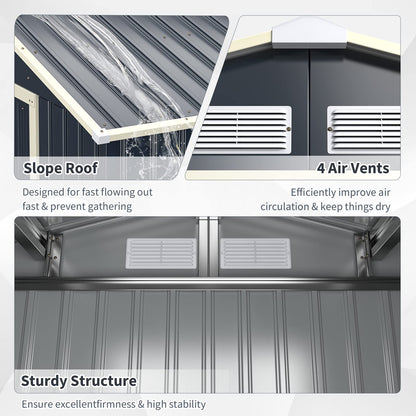 Goplus Abri de rangement extérieur en métal 9' x 8' avec 4 aérations et double porte coulissante, abri de rangement pour outils utilitaires pour jardin, patio, pelouse 9' x 8' 