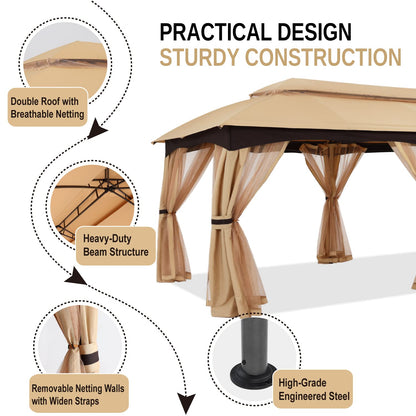 ABCCANOPY Tonnelle d'extérieur 10 x 20 – Tonnelle de terrasse avec moustiquaire, auvents extérieurs pour l'ombre et la pluie pour pelouse, jardin, cour et terrasse (beige) beige 