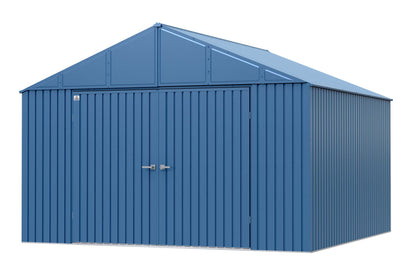 Arrow Shed Elite Hangar de rangement extérieur verrouillable en acier avec toit à pignon de 12 pi x 12 pi, bleu gris 