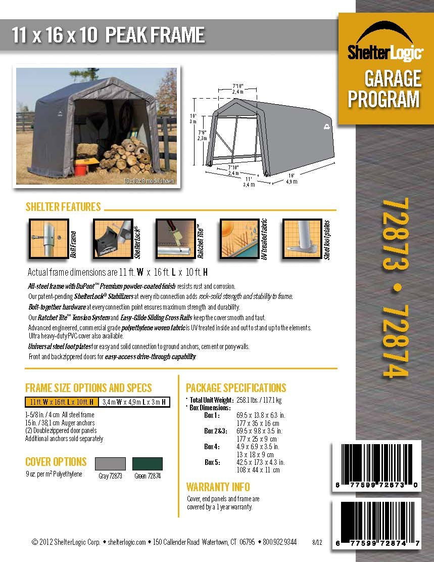 ShelterLogic 72874 Vert 10'x16'x10' Abri de style pic 10'x16'x10' 