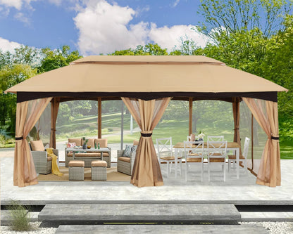 ABCCANOPY Tonnelle d'extérieur 10 x 20 – Tonnelle de terrasse avec moustiquaire, auvents extérieurs pour l'ombre et la pluie pour pelouse, jardin, cour et terrasse (beige) beige 