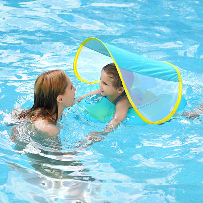 Swimbobo Flotteur de natation pour bébé Anneau de flotteur gonflable pour bébé avec protection solaire Auvent amovible pour les enfants âgés de 3 à 36 mois Amusant sur l'eau (Blue+Canopy,L) Blue+canopy Large