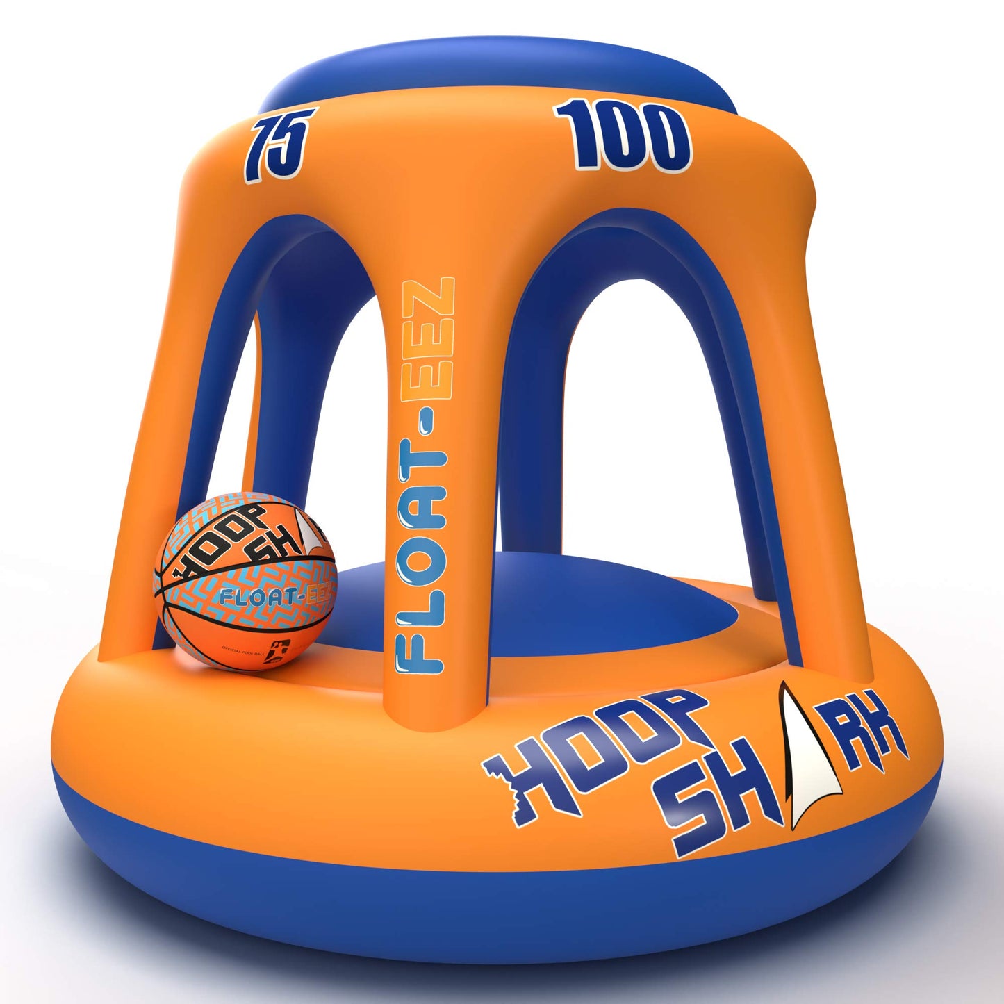 Ensemble de paniers de basket-ball de piscine par Hoop Shark - Orange/Bleu - Cerceau gonflable avec ballon - Parfait pour les jeux d'eau compétitifs et les tirs astucieux - Jouet d'été ultime