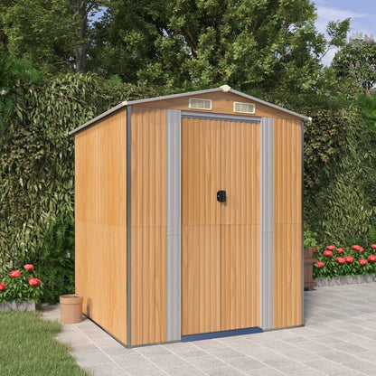 GOLINPEILO Abri de jardin extérieur en métal, grand hangar à outils utilitaire en acier, abri de jardin en acier avec doubles portes coulissantes, rangement utilitaire et outils, marron clair 75,6"x75,2"x87,8" 75,6"x75,2"x87,8" 