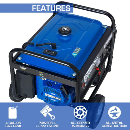 DuroMax XP5500E Générateur portable à gaz - 5 500 W - Démarrage électrique - Prêt pour le camping et les camping-cars - Approuvé par 50 États - Bleu/noir - 5 500 W 