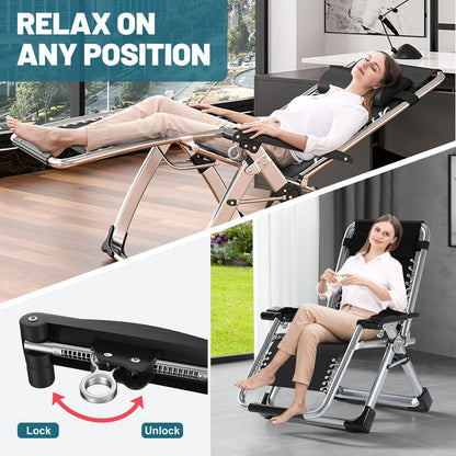 Chaise Zero Gravity, inclinable de pelouse, chaise longue de patio inclinable, chaise longue portable pliante avec coussin doux détachable, porte-gobelet, chaise d'appui-tête avec coussin chaise Zero Gravity