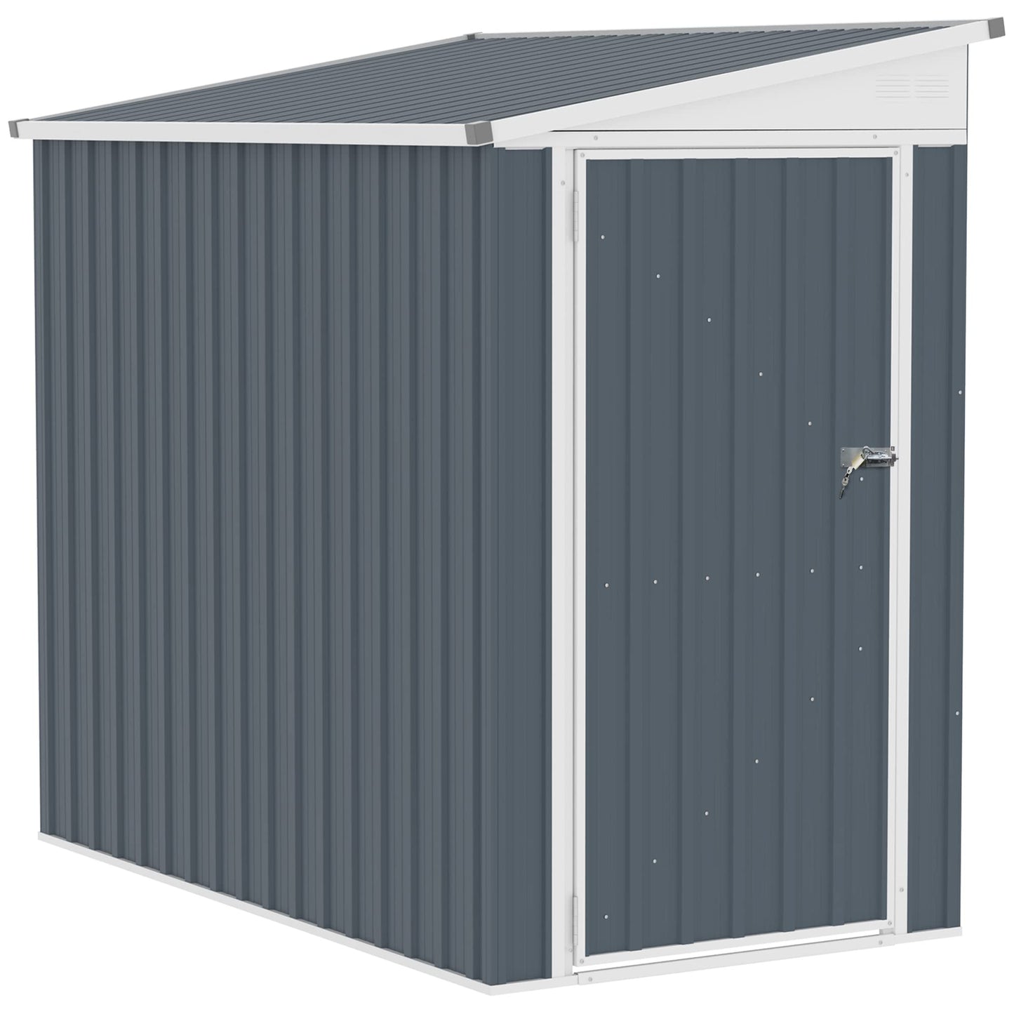 Outsunny 4' x 6' Steel Garden Storage Shed Lean to Shed Outdoor Metal Tool House with Lockable Door and 2 Air Vents for Backyard, Patio, Lawn 4' x 6'